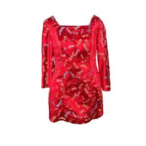 Bonnies Boutique Red Dragonfly Print Satin Mini Dress